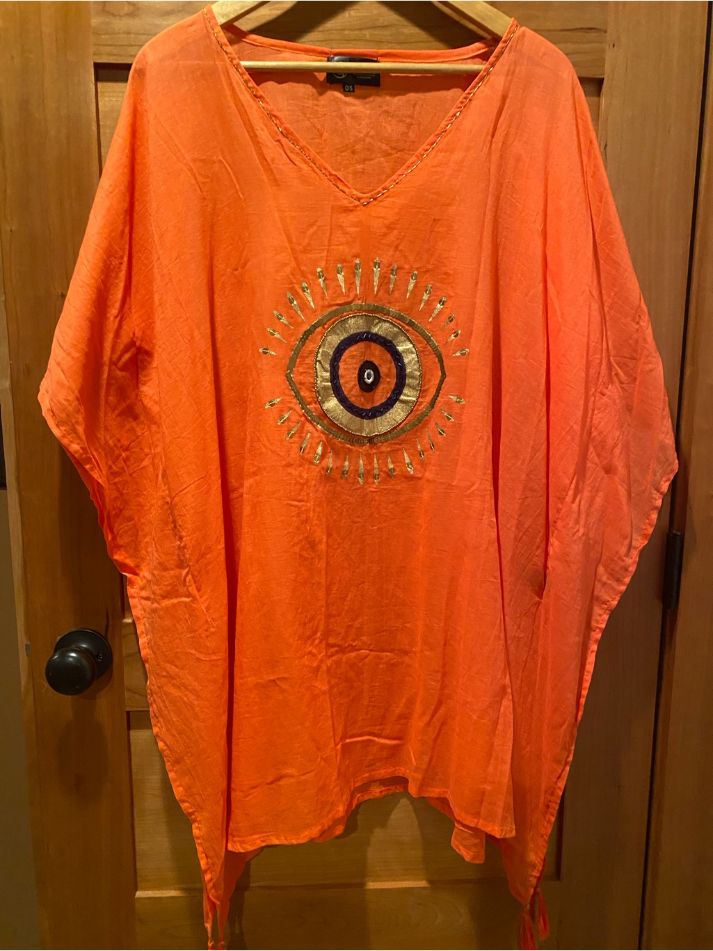 Amelie Orange & Gold Evil Eye Embroidered Caftan Coverup